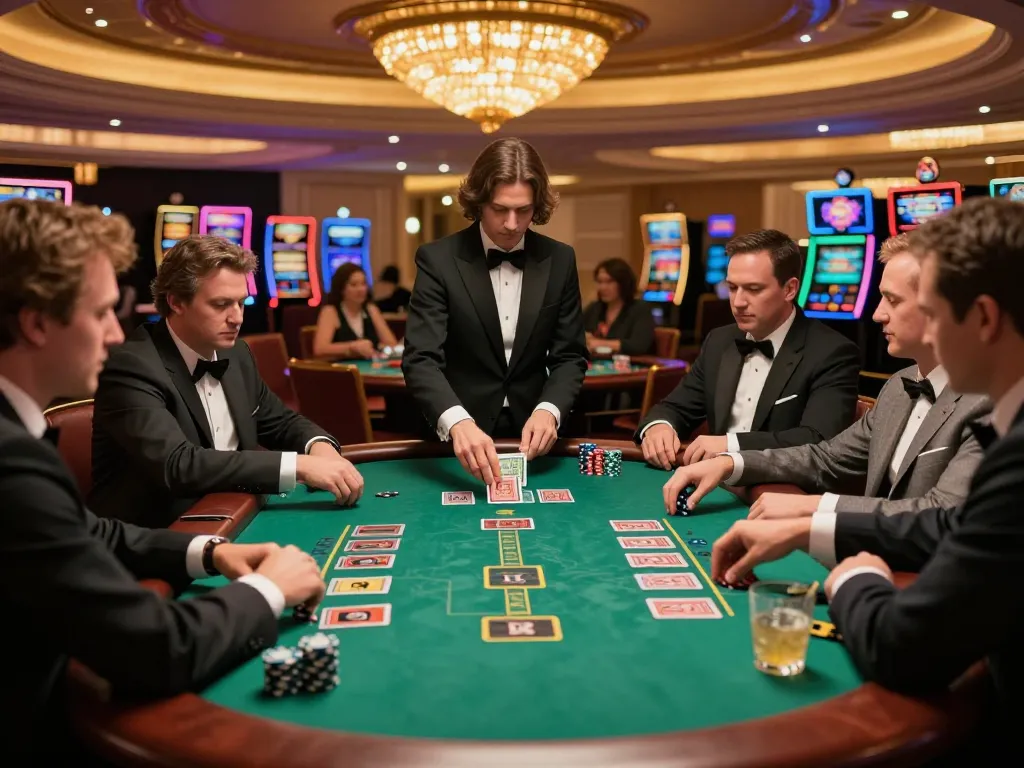 Engaging blackjack action at https://vk88.vc/ with players focused on game strategies and dealer interaction