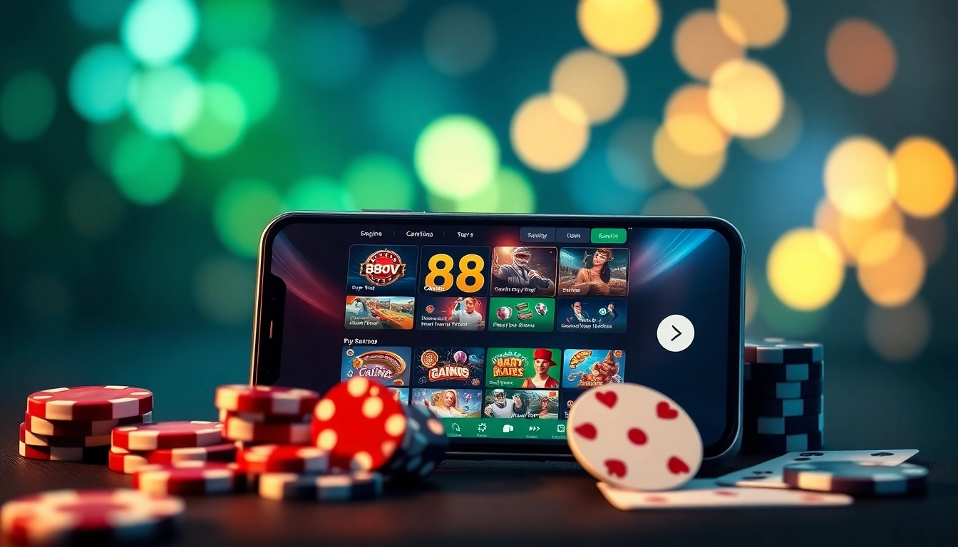 Experience the excitement of online gaming with the 88VV app, showcasing vibrant casino and sports betting graphics.
