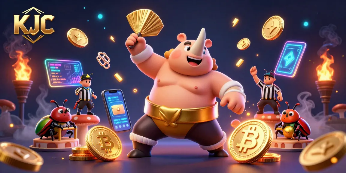 KJC's thrilling casino adventure unfolds with cartoon characters in a dynamic 3D scene filled with coins.