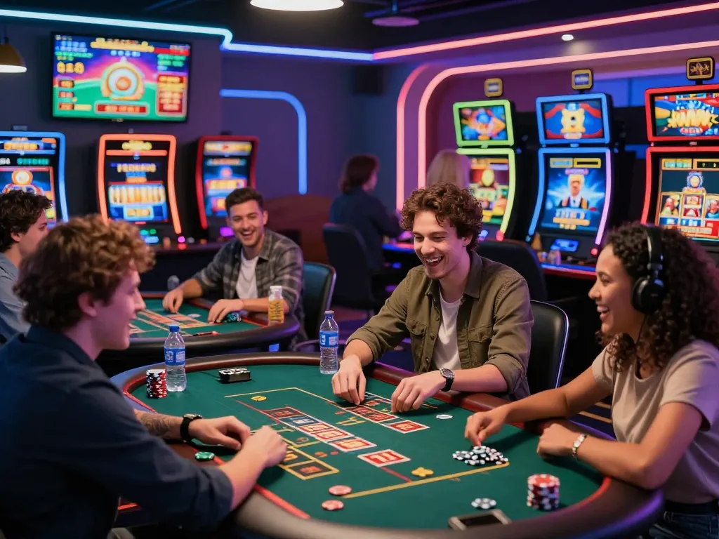 Engaging online gaming experience at 79KING's lively casino environment showcasing diverse players immersed in different games.