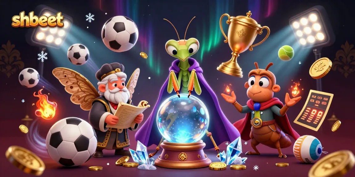 Place bets with shbeet as a praying mantis fortune teller reads the crystal ball surrounded by sports elements.