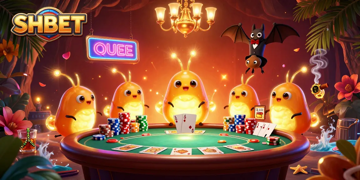 Experience SHBET's thrilling gaming atmosphere with vibrant glowworms and dynamic poker elements.