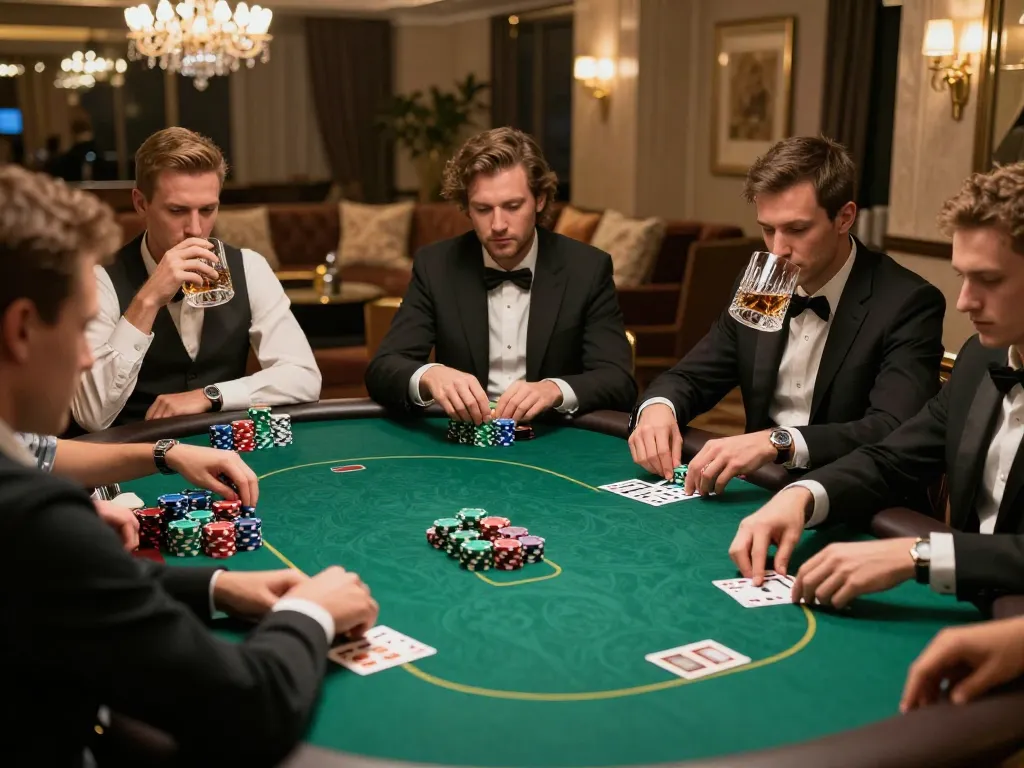 Engaged players in strategic poker game at a luxurious setting, showcasing excitement and skill at https://sky88.foo/.