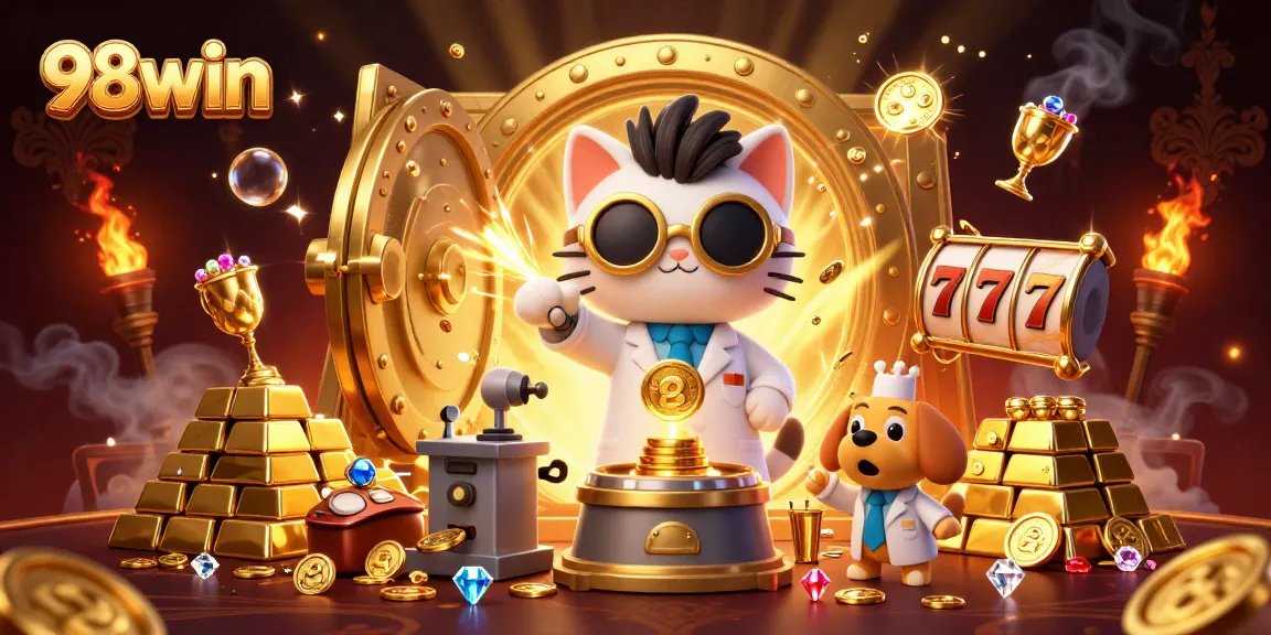 Experience thrilling wins at 98win with vibrant 3D casino action and rich gold elements.