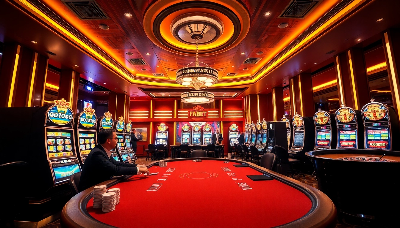 Excited players place bets at the luxurious casino table showcasing FABET in action.