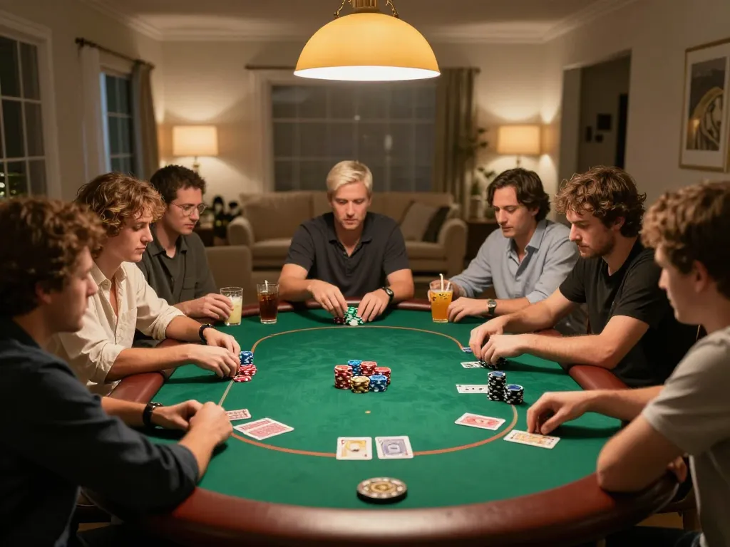 Dynamic poker night at home with players enjoying CM88 gaming experience.