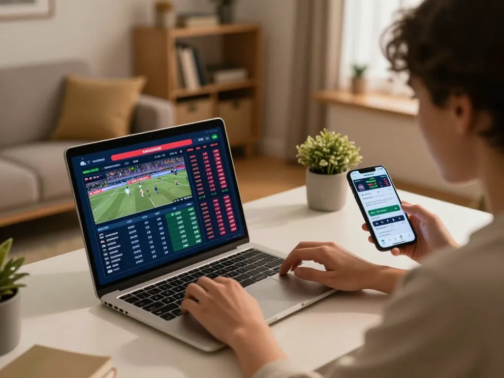 Experience live betting action at https://98win9.co.com/ with a person engaging in online sports wagering.
