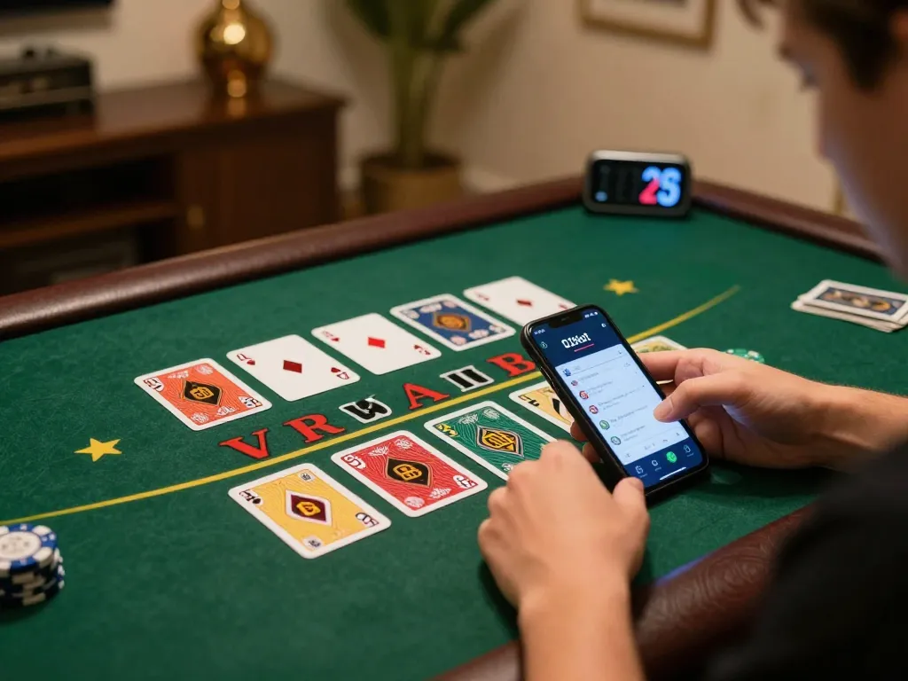 Engaged player using 92slot app for online blackjack at home table