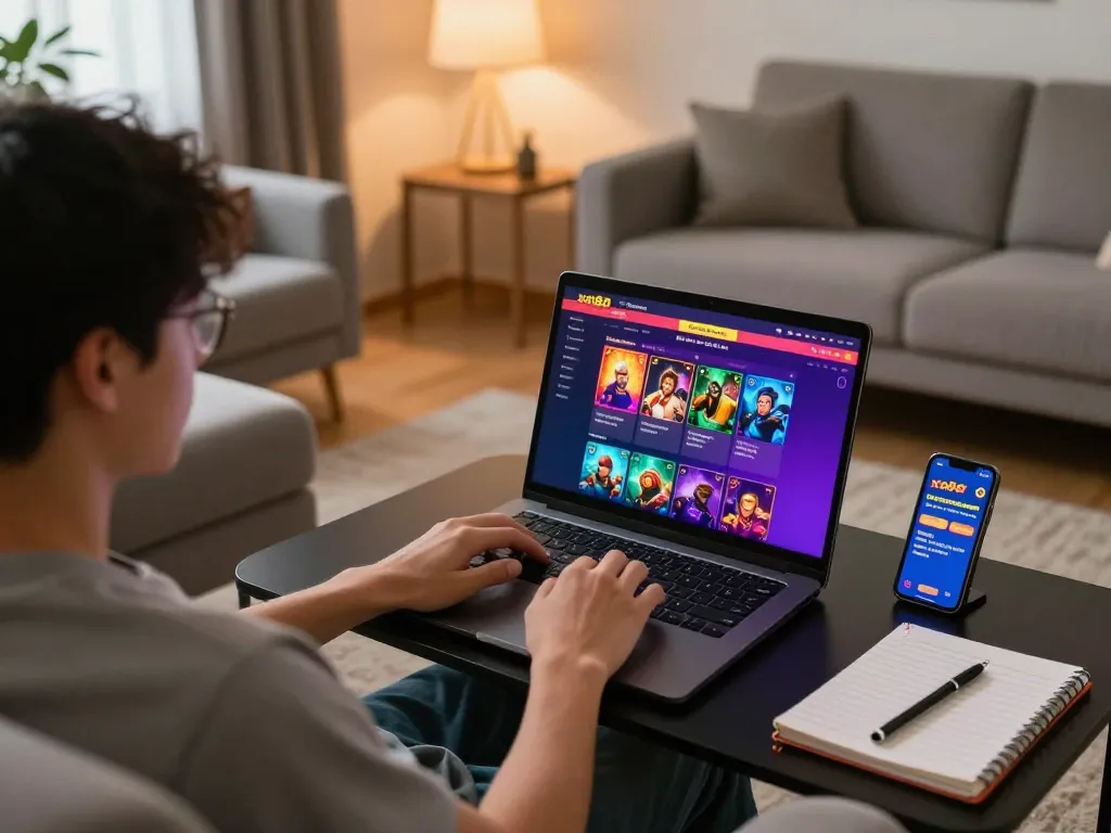 Engaging with the xo88 com online casino at home, showcasing strategic gaming setup.