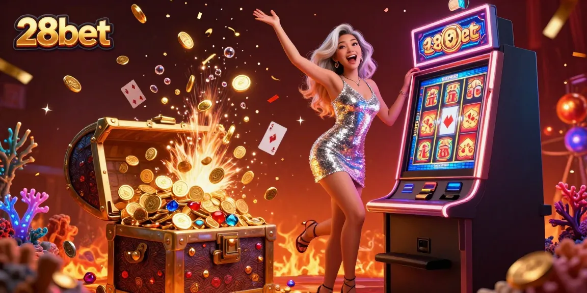 Experience the thrilling jackpot excitement at 28bet with a vibrant casino celebration.
