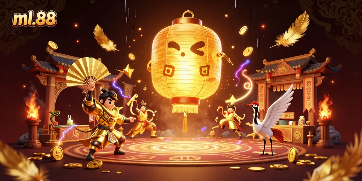 Experience the vibrant atmosphere of ml.88 with a floating golden lantern spirit and energetic casino action.