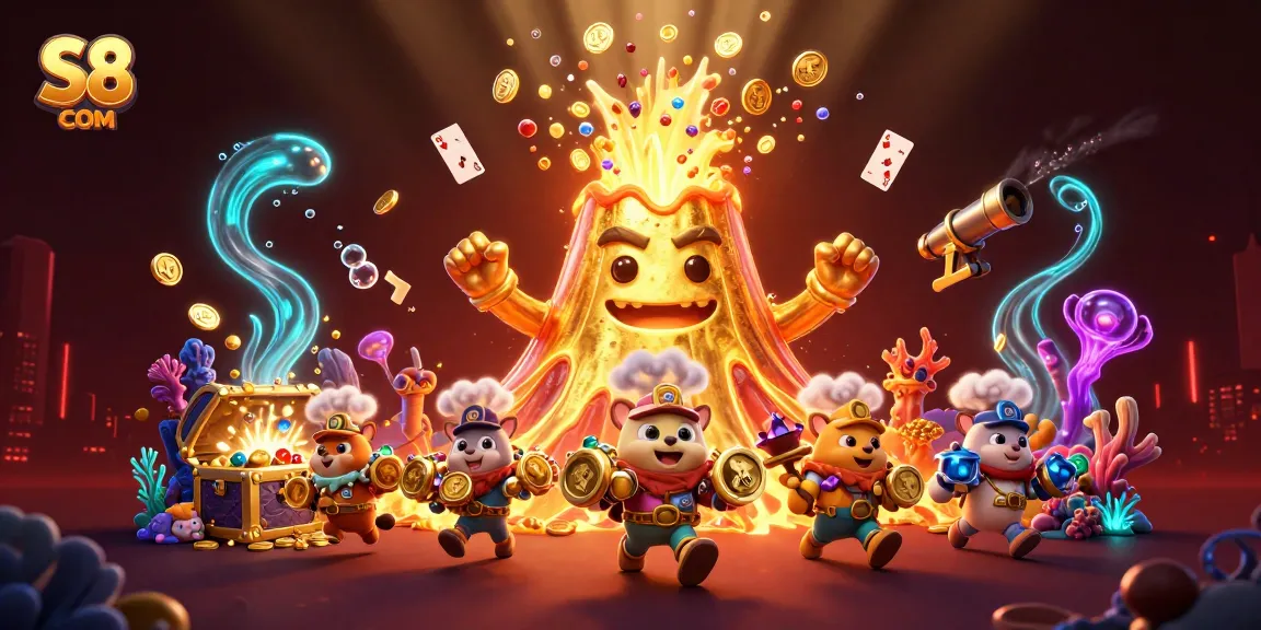 Winning at S8 COM with a vibrant, treasure-filled 3D casino scene showcasing thrilling gaming elements.