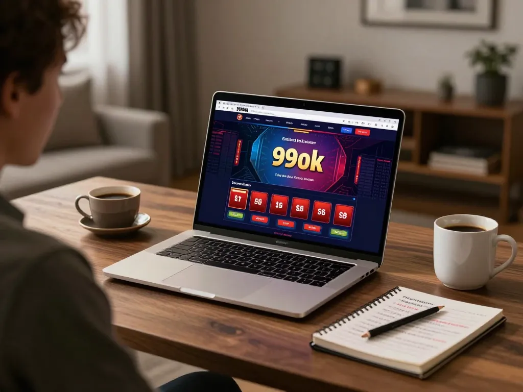 Player enjoying a session on 99ok casino platform from a stylish home office