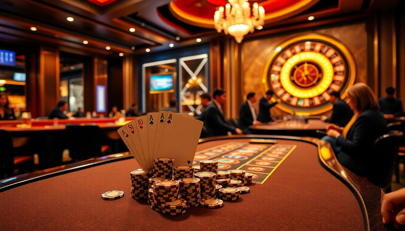 Players enjoying high-stakes poker at UU 88's luxurious casino table, capturing the thrill of gambling.