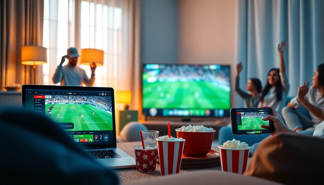 Engaging scene of LuongSonTV streaming football matches on devices, showcasing vivid community excitement.