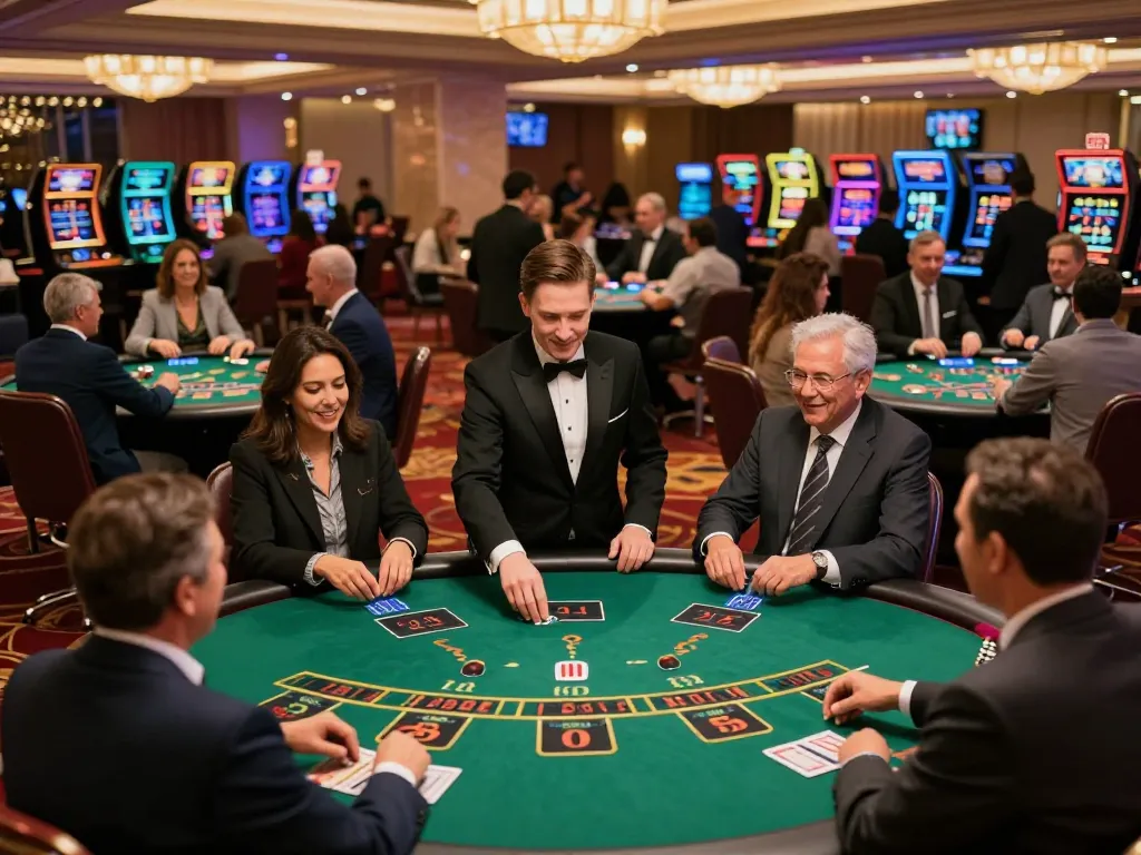 Experience the thrill of live gaming at RR88 casino with vibrant players and elegant decor.