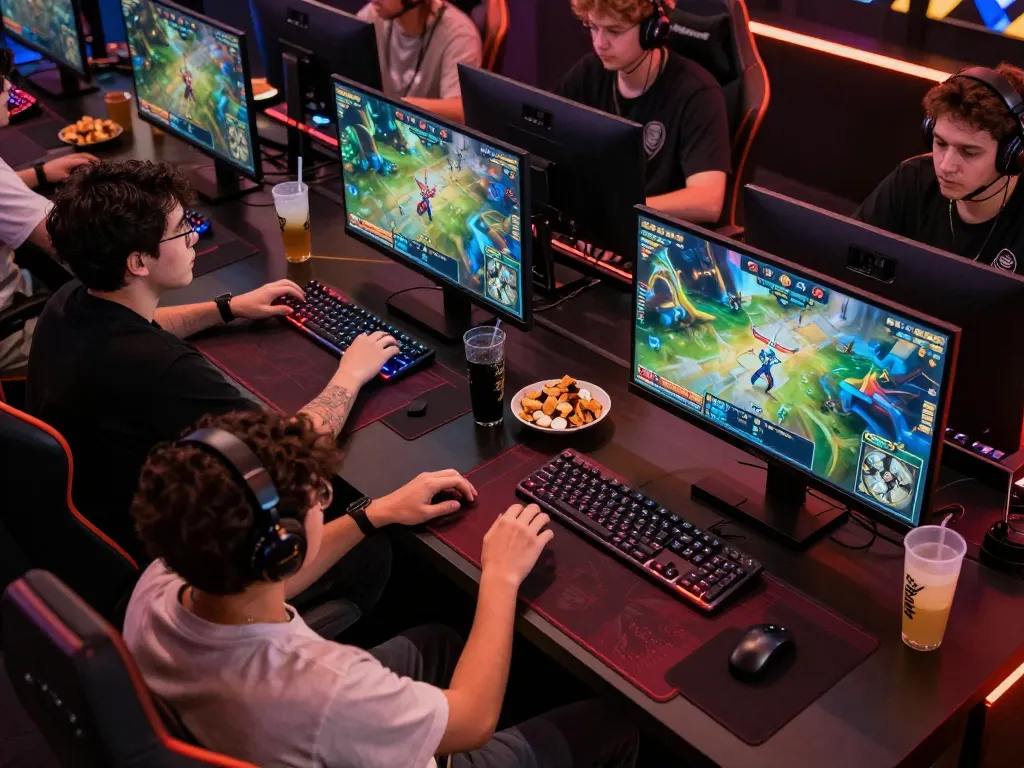 Exciting esports mb66 betting scene with friends enthusiastically placing bets on live matches.