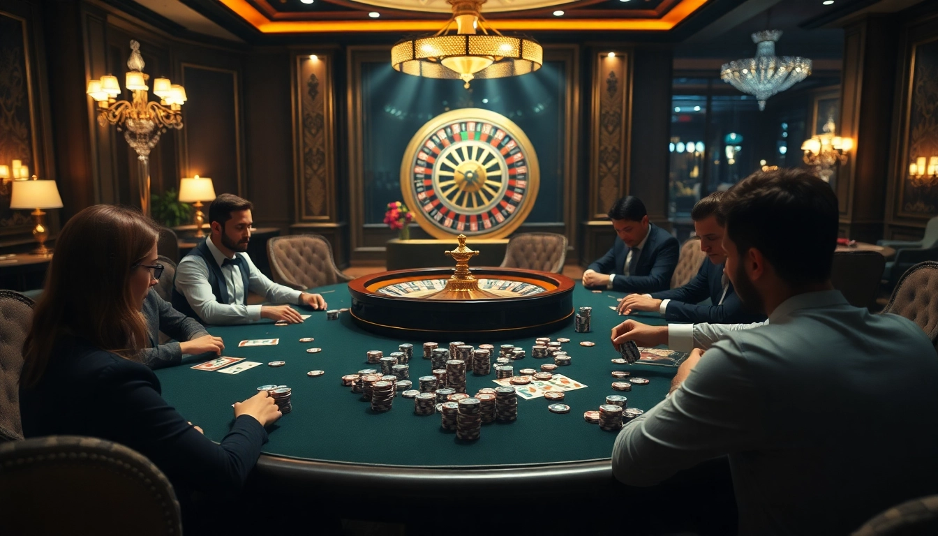 Experience the thrilling gameplay at trang chủ kp88 with professional gamblers at a luxurious poker table.