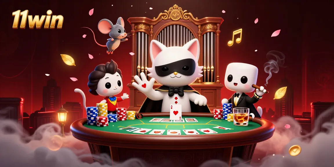Experience thrilling poker adventures at 11win with a whimsical 3D casino illustration.