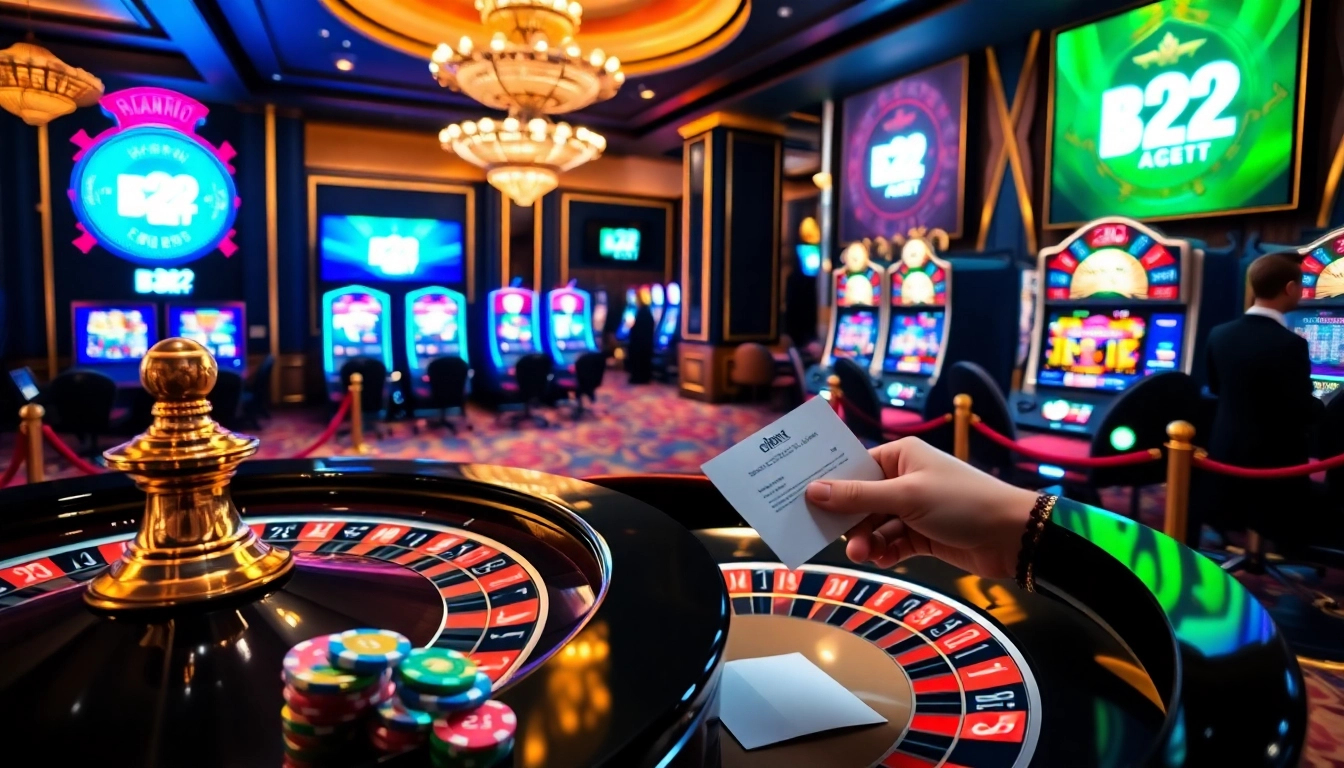 Experience thrilling gaming action with E2 BET in a luxurious casino setting.