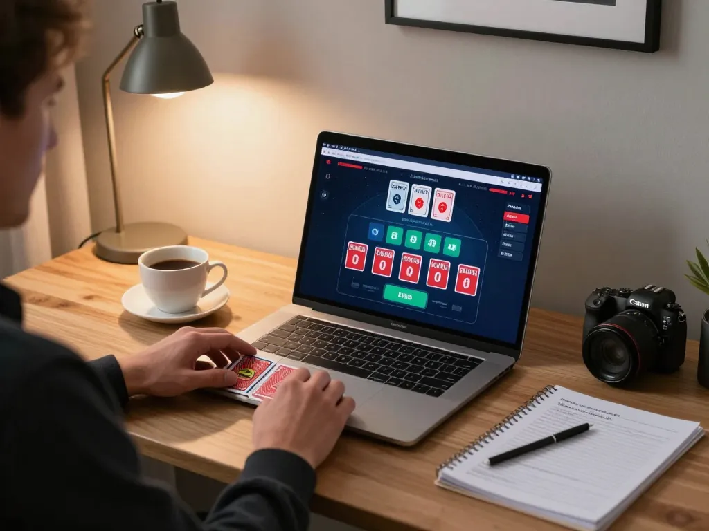 11win player engaging in live dealer blackjack at home with strategy notes and warm lighting