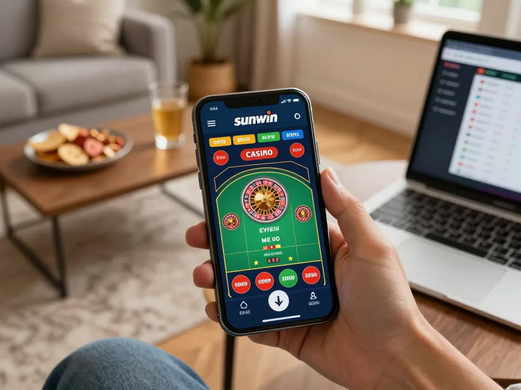 Engaging gameplay on the sunwin casino app with roulette highlights in a cozy home setting