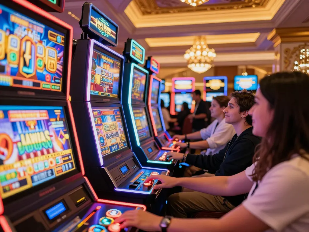 Players enjoying vibrant slot machines at five88 casino, celebrating wins together.