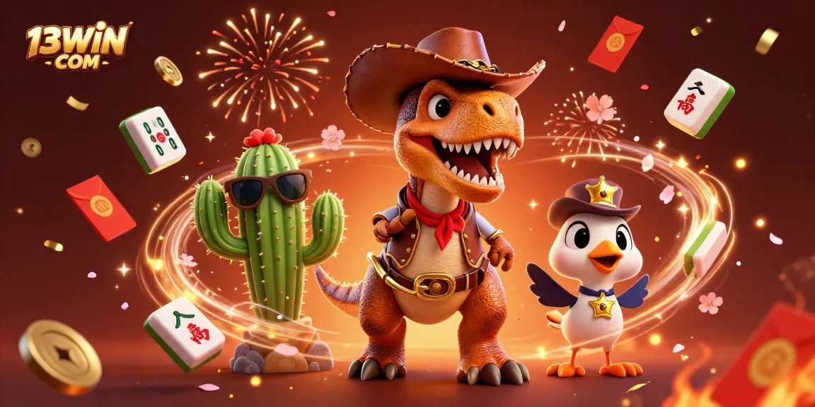 Experience exciting gameplay at 13WIN COM with vibrant themed 3D characters in a bustling casino scene.