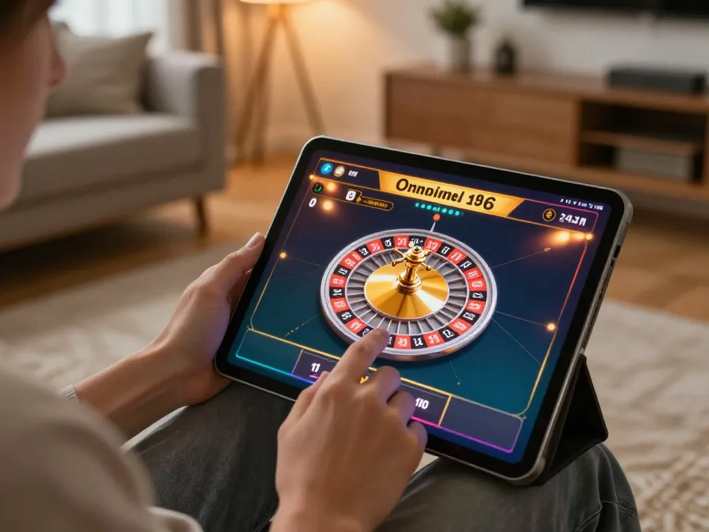 Engaged player enjoying an interactive roulette game online at com in a cozy setting.