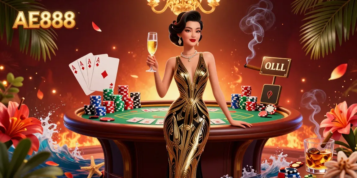 Experience the thrill of AE888 while playing poker amidst elegant decorations and lively casino elements.