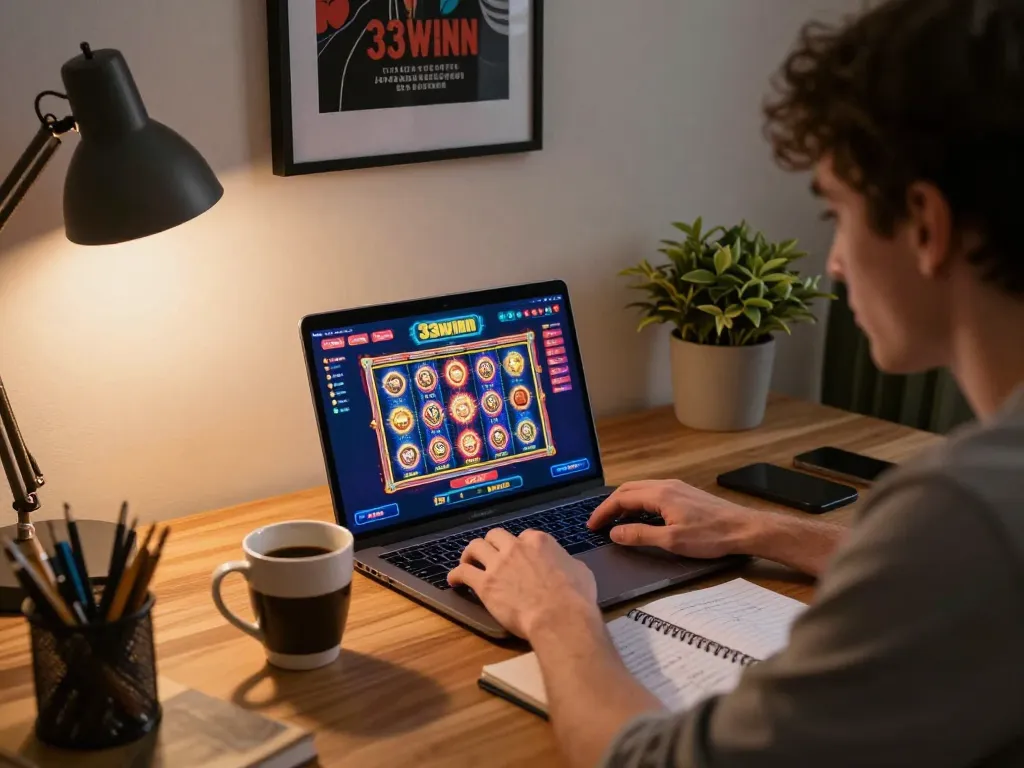 Balancing bets on 33winn while engaging in an online casino session at home amid strategic notes