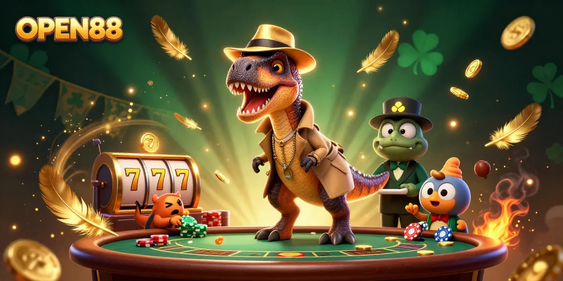 Engage with OPEN88's thrilling slots and card games in a lively 3D casino scene.