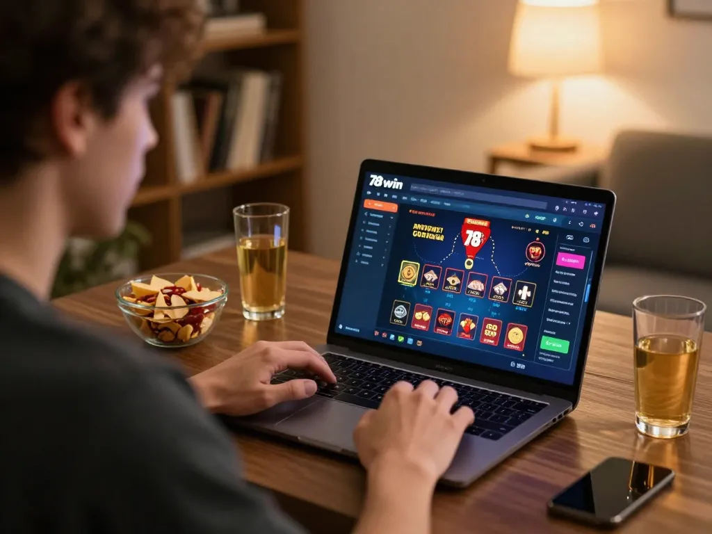 Engaging online gaming moment on 78win, showcasing live casino interactions and cozy atmosphere.