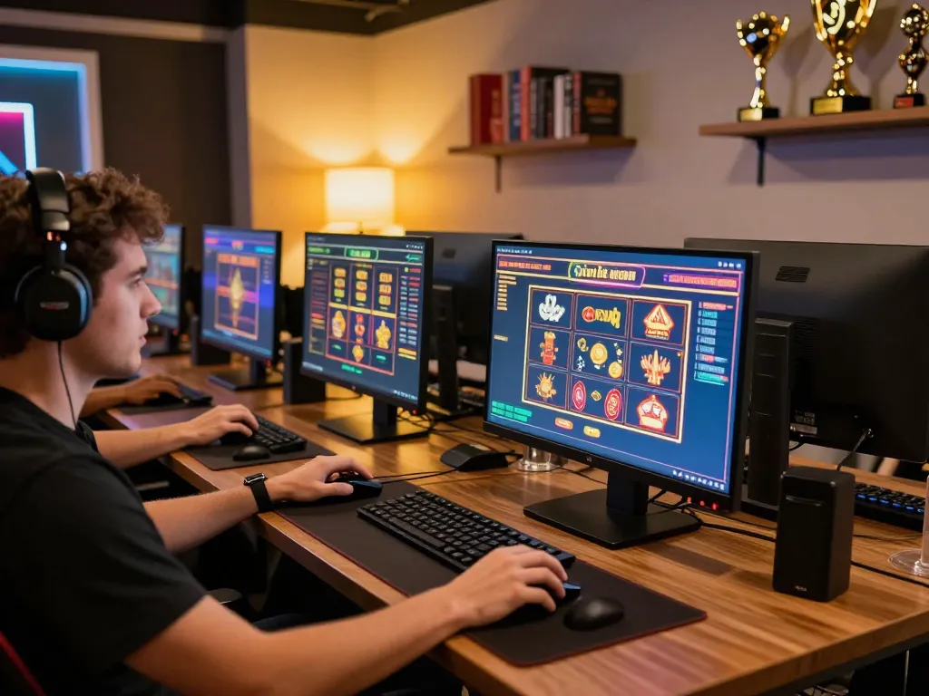 Engaging online gaming session showcasing ta88 casino games with vibrant screens and a focused player.