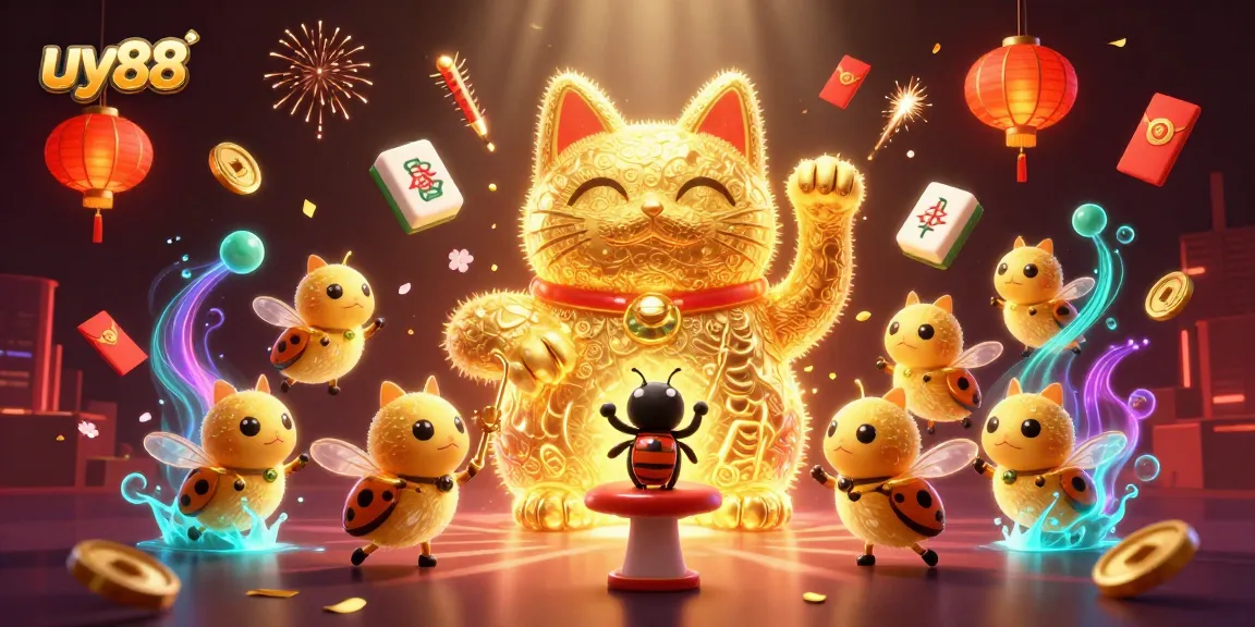 Experience winning moments at uy88 with vibrant casino elements in a colorful 3D illustration.