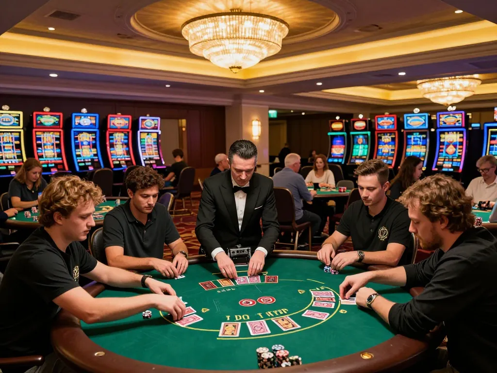 Engage in dynamic gameplay at DEBET, captured in a vibrant casino floor atmosphere.