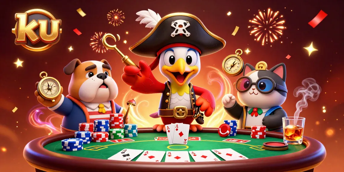 Kuwin players enjoy a vibrant poker game with exciting characters and festive atmosphere.