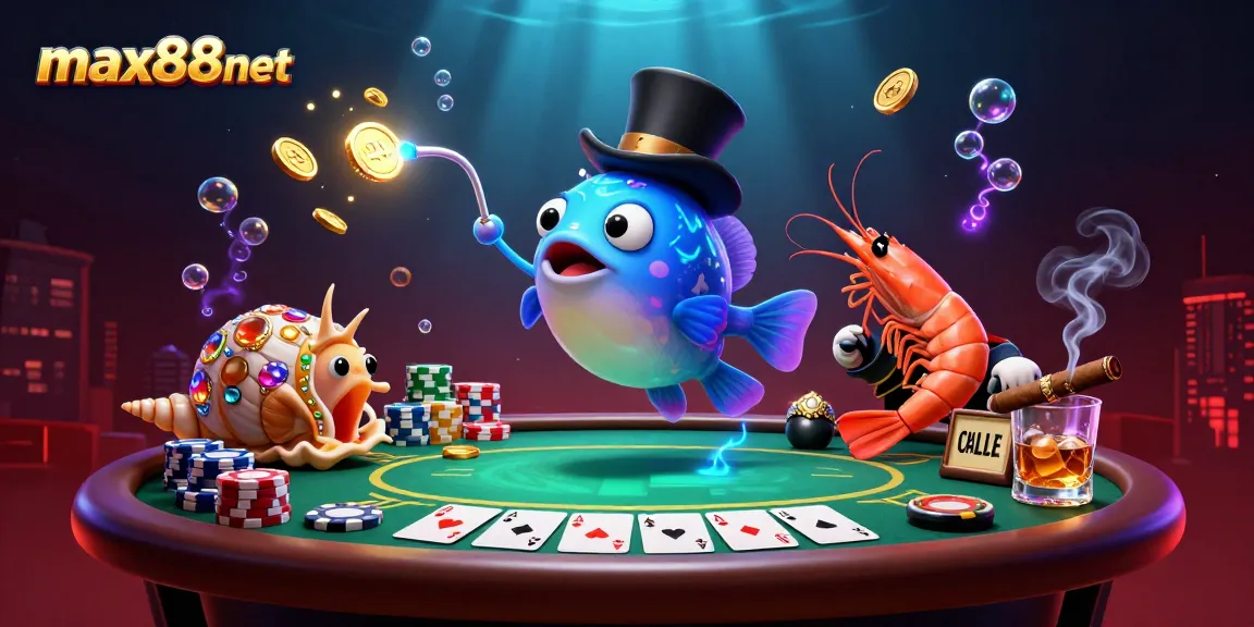 Max88net attracts players with a thrilling poker scene featuring cartoon sea creatures and rich gaming elements.