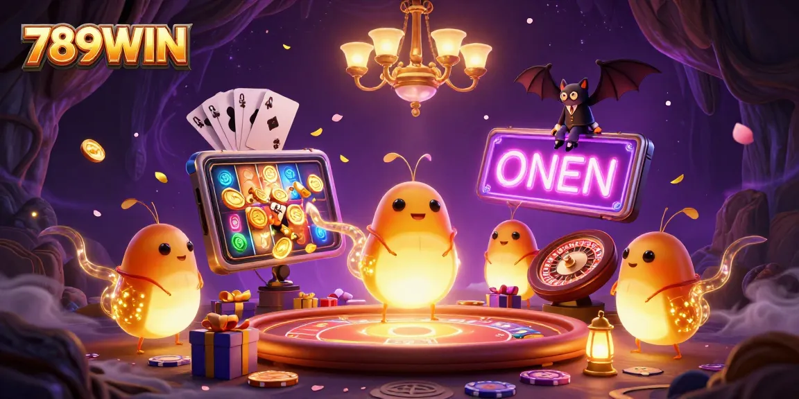 Experience the thrilling games at 789WIN with vibrant glowing elements depicting a lively cave casino atmosphere.