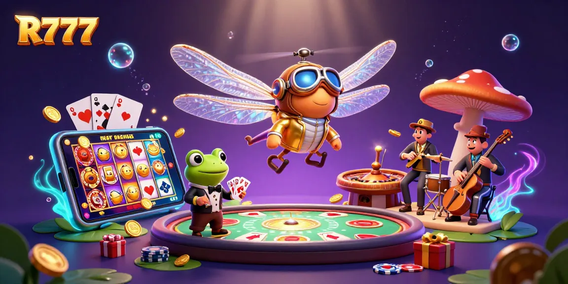 Experience thrilling gaming at R777 with vibrant 3D illustrations showcasing dynamic casino action.