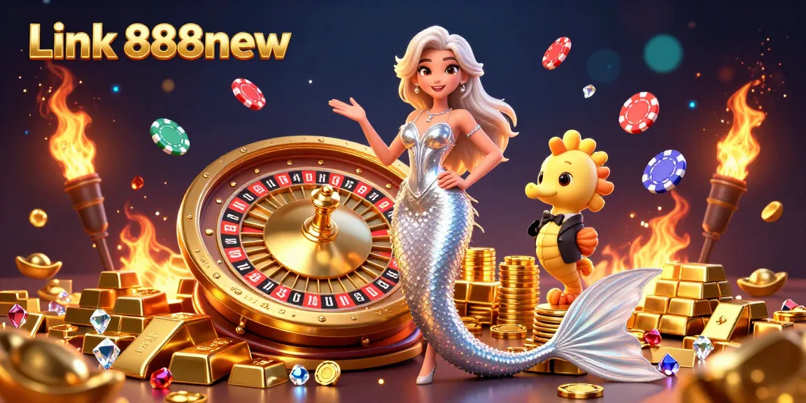 Bet on big wins with the stunning 3D world of Link 888new, featuring casino elements and vibrant atmosphere.