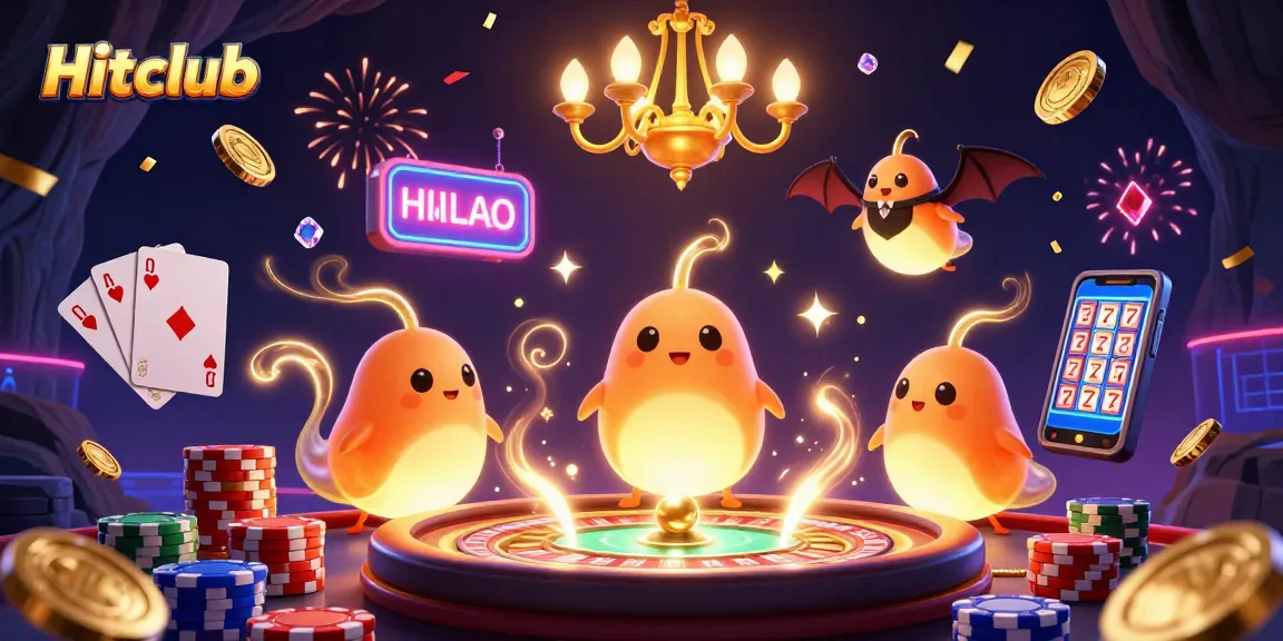 Hitclub's glowworm team ignites a cave casino scene filled with vibrant, flying gambling elements.