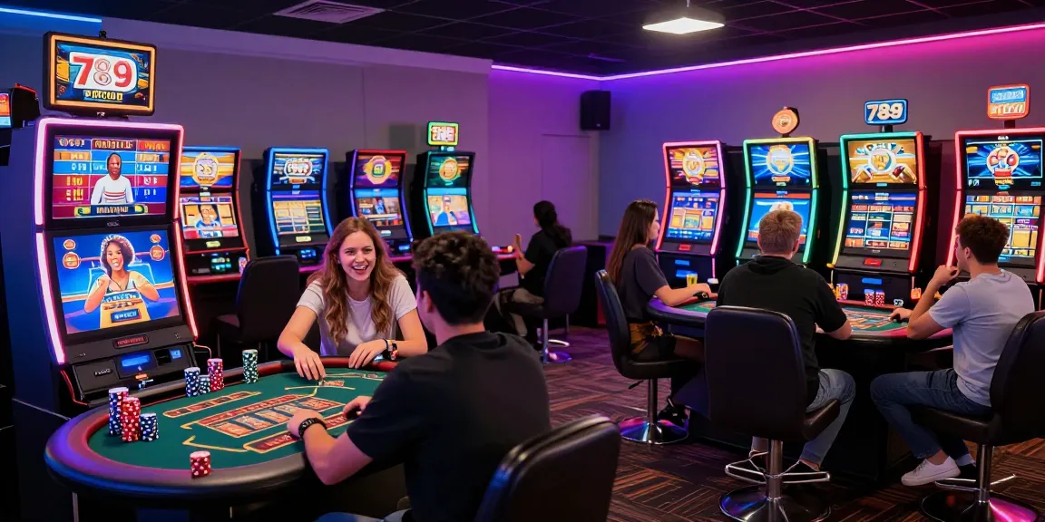 Exciting players enjoying games at 789 club with vibrant neon lights and lively atmosphere.