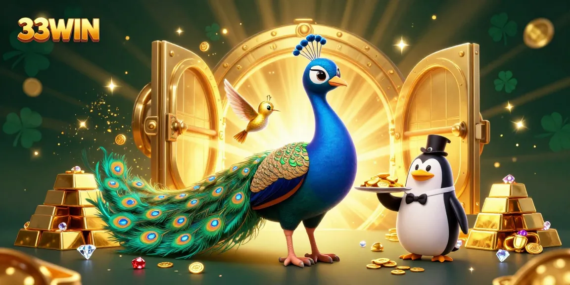 Experience exciting wins at 33WIN with vibrant casino characters amid treasures and games.