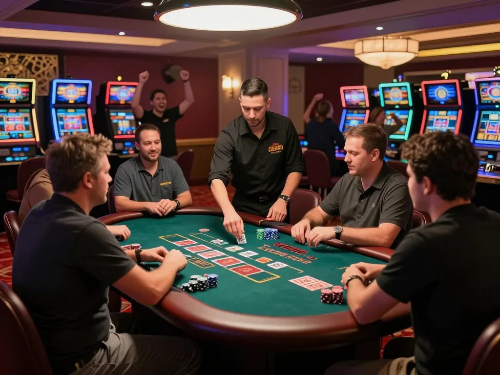Experience dynamic gameplay at https://tip88.buzz/ with players strategizing at a blackjack table, excitement in the air.