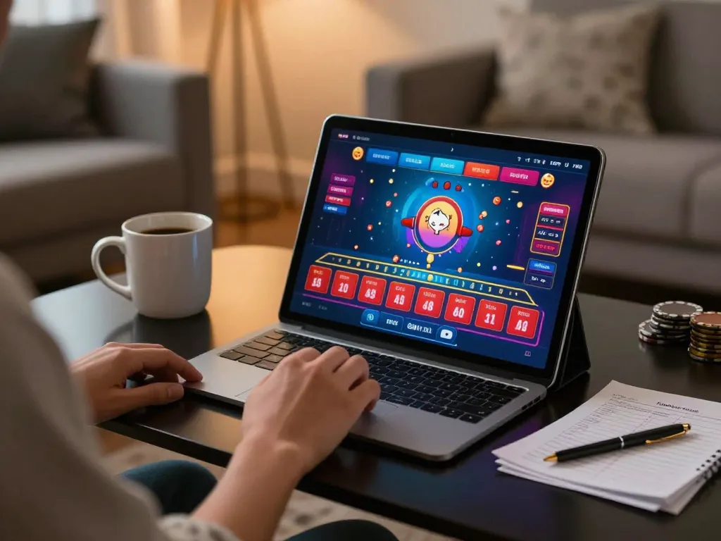 Engaging in online gaming with 888now app, showcasing a dynamic casino experience in a cozy living space.