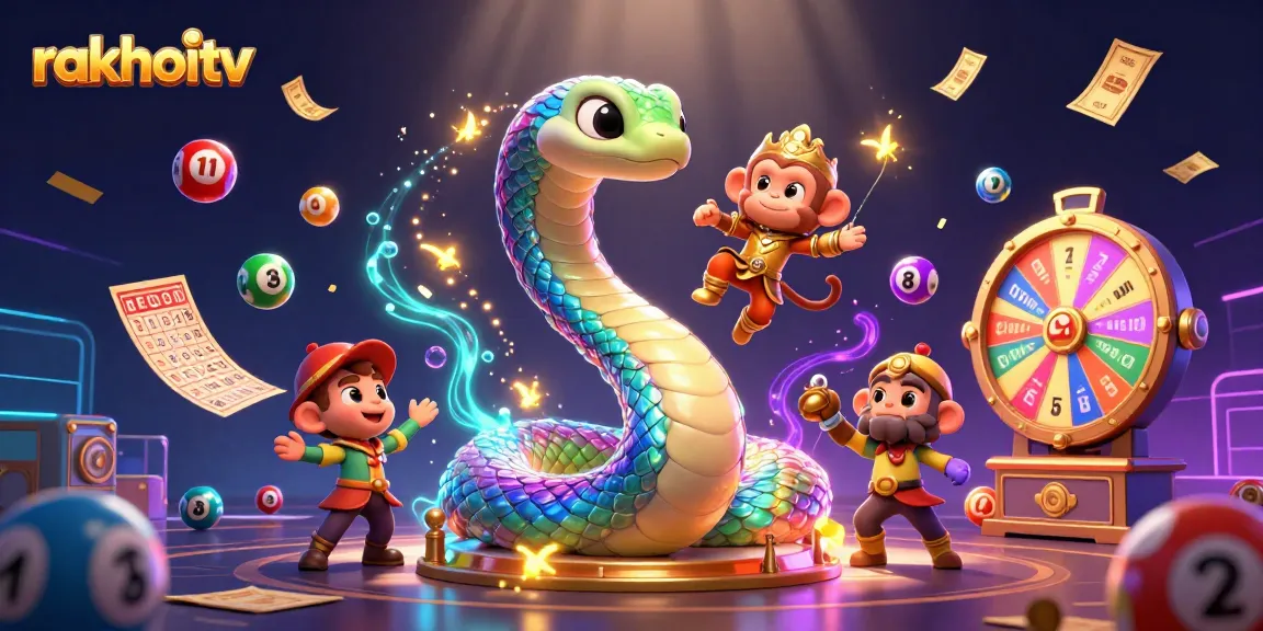 Experience the excitement of rakhoitv with vibrant lottery elements and magical characters in a 3D casino scene.