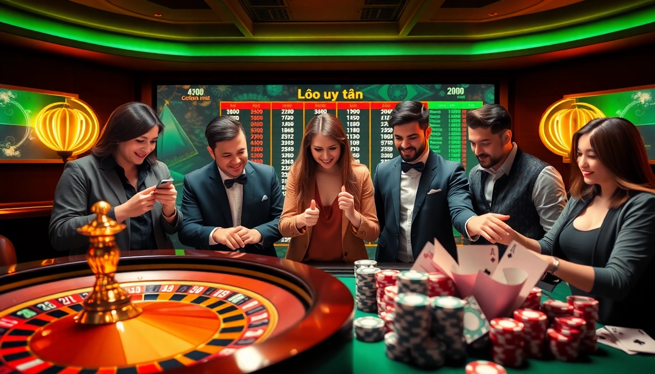 Experience the excitement of lô đề uy tín in a luxurious online gambling scene with vibrant casino elements.