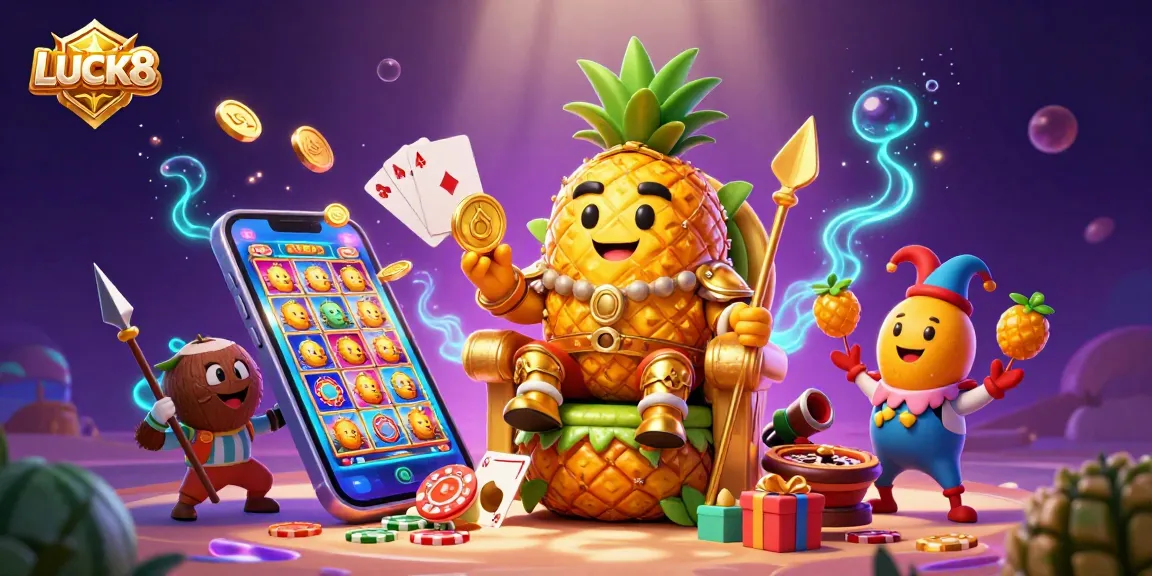 LUCK8 delivers thrilling gaming action with the golden pineapple king ruling a vibrant beach casino.