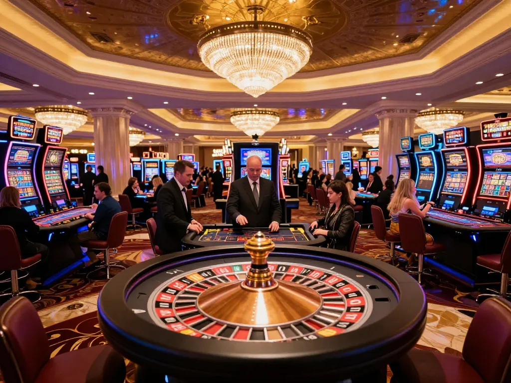 Players engage at the roulette table in Red88 casino, vibrant atmosphere highlighting excitement.